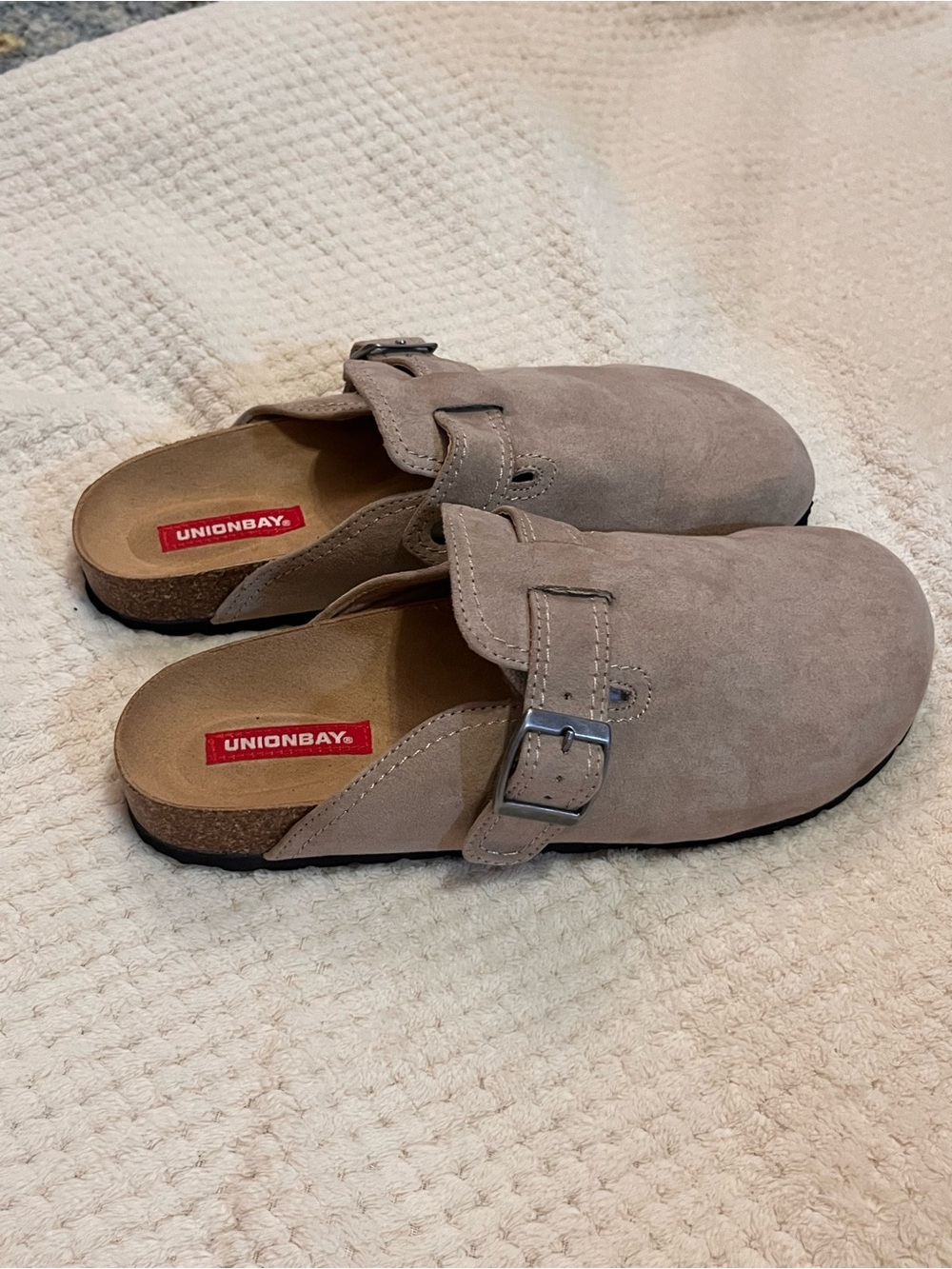 UNIONBAY Taupe Suede Slip-On Clogs with Buckle